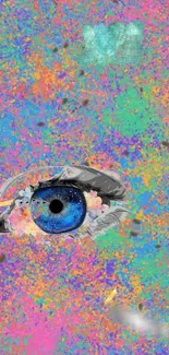 Colorful cosmic eye with vibrant abstract background.