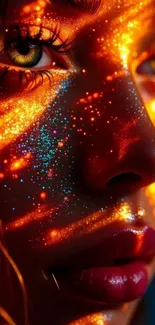 Colorful face art with cosmic glitter