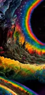 Vibrant cosmic fantasy artwork with rainbow colors and celestial themes.