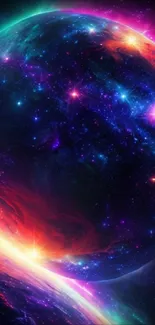 Vibrant cosmic fantasy wallpaper with colorful nebula.