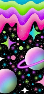 Colorful cosmic fantasy wallpaper with planets.