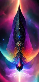 Vibrant cosmic feather art wallpaper featuring radiant colors and intricate patterns.