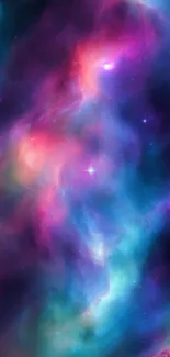 Vibrant cosmic galaxy wallpaper with colorful nebula and starry background.