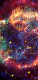 Vibrant cosmic galaxy wallpaper with colorful nebula and stars.