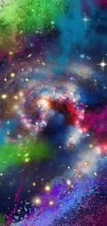 Vibrant cosmic galaxy wallpaper with stars and colorful nebula.