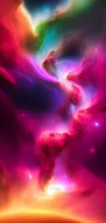 Vibrant cosmic galaxy wallpaper with rich purple hues and celestial elements.