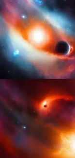 Vibrant cosmic galaxy wallpaper with planets and nebula.