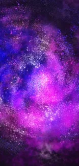 Vibrant purple and pink cosmic galaxy wallpaper with nebulae and stars.