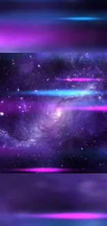 Vibrant galaxy wallpaper with purple hues and cosmic design for mobile phones.