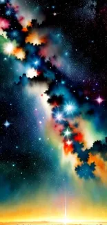 Vibrant cosmic galaxy wallpaper with stars and colorful nebula.