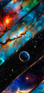Colorful cosmic galaxy wallpaper with planet and nebula.