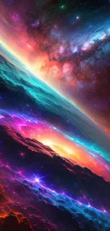 A vibrant galaxy wallpaper with colorful cosmic elements.