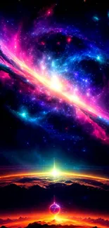 Vibrant cosmic galaxy wallpaper with nebulae and vivid colors.