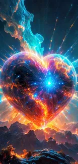 Vibrant heart artwork in cosmic explosion scene.