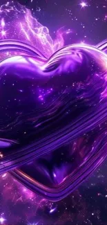 Purple cosmic heart surrounded by stars.
