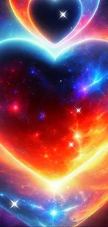 Vibrant cosmic heart wallpaper with vivid colors and glow.