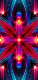 Vibrant cosmic kaleidoscope mobile wallpaper design with bright colors.