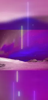 Purple and pink cosmic landscape wallpaper with starry sky.