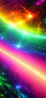 Vibrant cosmic light wallpaper with colorful nebulae and starbursts.