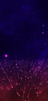 A cosmic scene with vibrant pink and purple lighting effects.