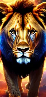 Majestic lion with cosmic galaxy background.