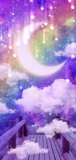 Dreamlike cosmic scene with moon and vibrant stars.