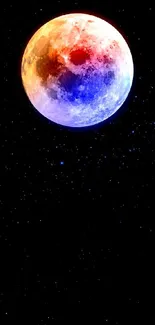 Colorful moon in starry night sky wallpaper.