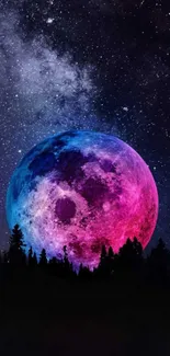 Vibrant moon against a starlit cosmic sky wallpaper.