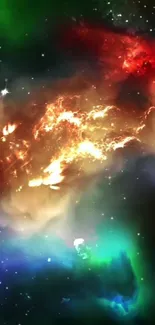 Colorful cosmic nebula wallpaper for mobile with bright stars.