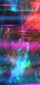 Colorful cosmic nebula wallpaper with vibrant hues of red, blue, and purple.