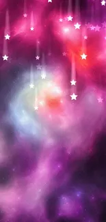 Vibrant cosmic nebula with pink and purple swirling colors.