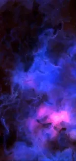 Vibrant purple and blue cosmic nebula mobile wallpaper.