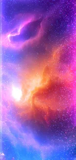 Vibrant cosmic nebula with purple and pink hues.