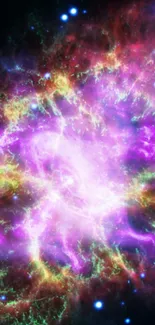 Vibrant purple nebula with stars in space.