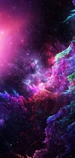 Vibrant cosmic nebula wallpaper with pink and purple hues.