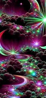 Vibrant cosmic night sky with stars and clouds.