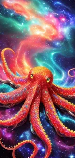 Colorful cosmic octopus art with galaxy background, vibrant and imaginative design.