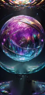 Colorful cosmic orb with vibrant purple hues and galaxy-like patterns.