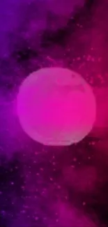 Vibrant pink cosmic sphere with purple clouds.