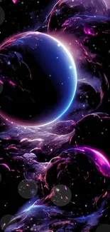 Cosmic planet wallpaper with vibrant neon colors.