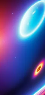 Colorful cosmic scene with planets and vibrant galaxy hues for mobile wallpaper.