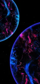 Vibrant cosmic wallpaper with planets and abstract colors.