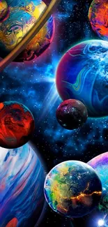 Colorful cosmic wallpaper with vibrant planets.