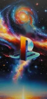 Colorful cosmic PlayStation logo design.