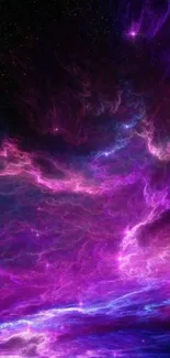 A vibrant purple cosmic nebula wallpaper with swirling patterns and starry details.