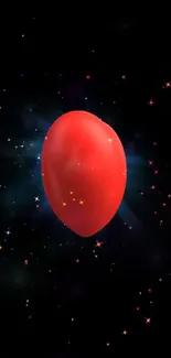 Vibrant red celestial object with stars on a cosmic black background.