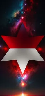 Cosmic red star with vibrant space background.