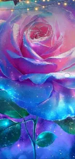 Colorful cosmic rose wallpaper with vibrant pink and blue hues.