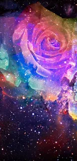 Vibrant cosmic rose blends with galaxy for a stunning wallpaper.