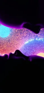 Colorful cosmic silhouette wallpaper with vibrant abstract art.